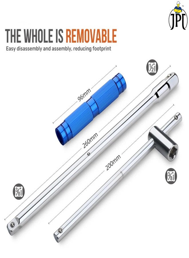 JPT مفتاح ربط JPT دوار 360 درجة من النوع T مقاس 1/2 بوصة (12.5 مم) مع ذراع ربط قابل للفصل على شكل حرف T لأدوات أكمام مقبس الزاوية السداسية/الاثني عشر - Image 2